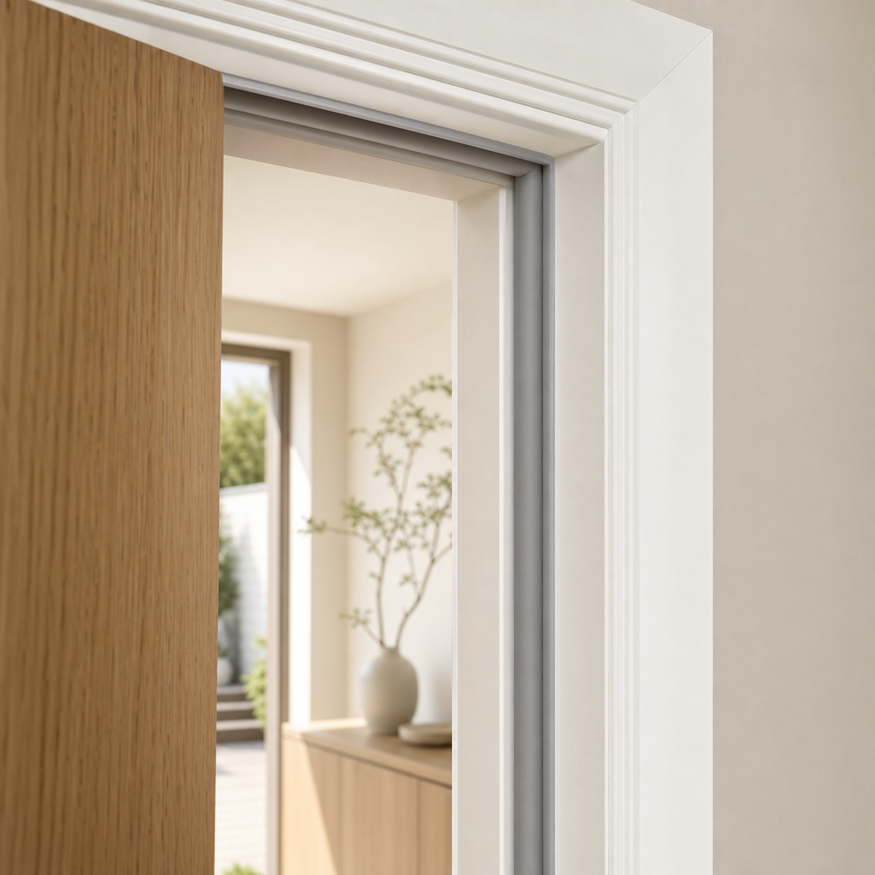 Weatherstripping installed around a door frame