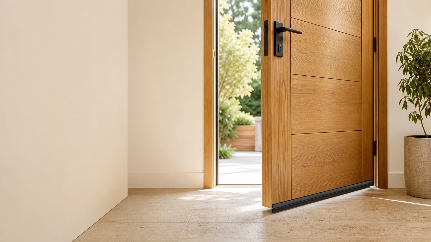 Modern entry door with a bottom seal